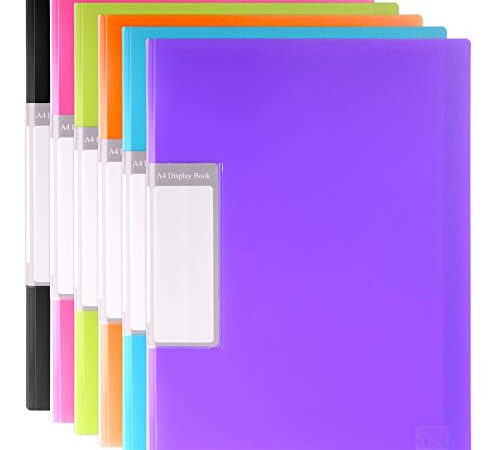 H&S Lutin Porte Vue A4 pour Documents - 6pcs x Lot Protege Document Multicolores & 30 Pochettes Amovibles - Classeur avec Pochette Transparente