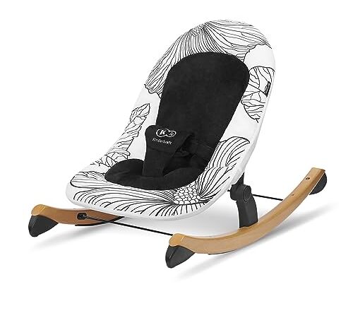 Kinderkraft FINIO Transat bébé 2 en 1, Balancelle de La Naissance à 9 Mois, Position couchée, Patins en bois, Réglage des sangles de sécurité, Housse amovible, Noir