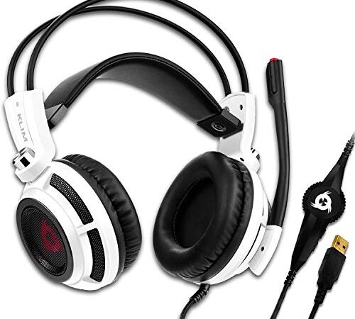 KLIM Puma - Micro Casque Gamer - Son 7.1 - Audio Très Haute Qualité - Confortable - Parfait pour Gaming PC - Nouvelle Version 2022 - Blanc