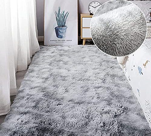 Leesentec Tapis Salon Tapis Chambre Adolescent Fille Shaggy Moderne Design Poil Long Doux Anti Slip Grand Tapis pour Enfant Chambre (Gris/Blanc, 80 * 120cm)