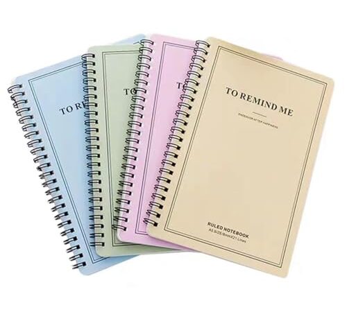 LELYFIT Lot de 4 Cahiers à Spirales, Format A5 60 Feuilles/120 Pages, 210x142mm, Pour L'école Étudiants et Enseignants, Les Journal de Voyage, Les Mémos ou Les Graffitis (A5)