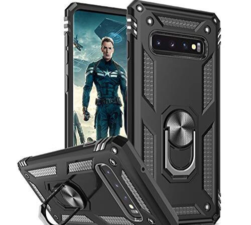 LeYi Coque pour Samsung Galaxy S10(Pas S10 Plus) avec Anneau Support, Militaire Double Couche Renforcée Défense Bumper TPU Silicone Antichoc Armure Protection Housse Etui pour Samsung Galaxy S10 Noir