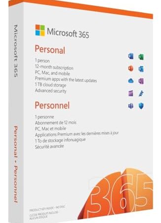 Microsoft 365 Personnel | Office 365 apps | 1 personne | 1 an ​| PC/MAC, tablette et smartphone | Box