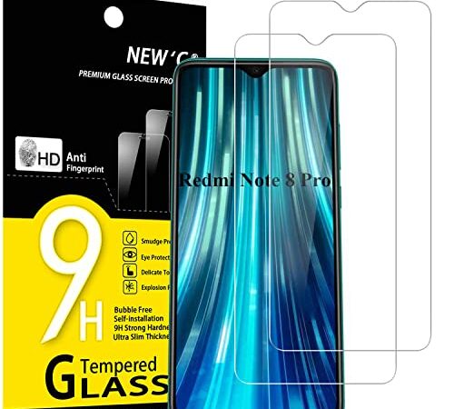 NEW'C Lot de 2, Verre Trempé pour Xiaomi Redmi Note 8 Pro, Redmi 9, Film Protection écran - Anti Rayures - sans Bulles d'air -Ultra Résistant (0,33mm HD Ultra Transparent) Dureté 9H Glass