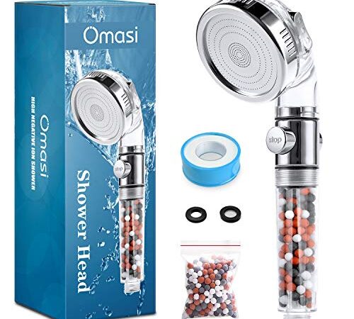 Omasi Pommeau Douche Haute Pression Pomme de Douche Anti Calcaire Filtrant，Douchette Économie d'Eau Universelle de Massage 3 Modes De Douche Convient à Salle De Bain