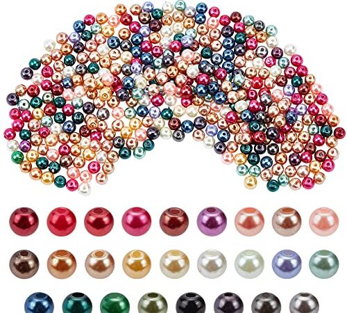 PandaHall - Lot de 400Pcs Perle en Verre Teint Nacre 4mm Perle Rond pour Fabrication de Bijoux Bracelet Collier, Couleur Melangee, Trou: 0.5mm