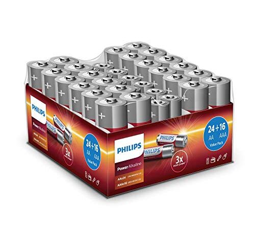 PHILIPS Lot de 40 Piles alcalines LR036G40W/10-24 x AA, 16 x AAA