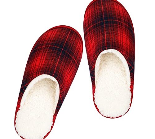 riemot Chausson Hommes, Hiver Pantoufles Chaud Chaussons Maison Confortable Noir rouge EU 46-47