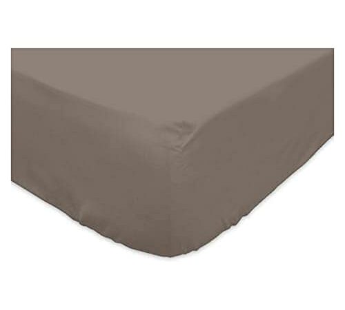 Soleil d'Ocre 92S422 Drap Housse Coton 57 Fils Uni Taupe 140 x 190 cm