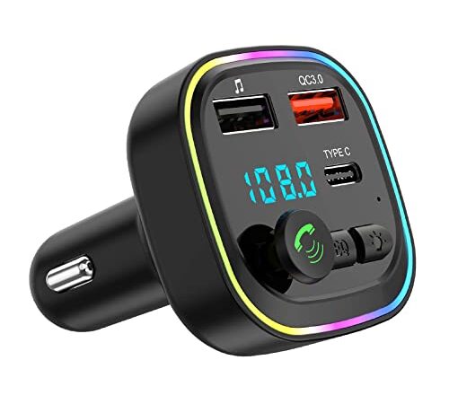 Transmetteur FM,Adaptateur Bluetooth Voiture,Radio Lecteur de Musique MP3,2 Ports USB 5V/3A,Chargeur Rapide de Voiture PD 20W QC3.0+Type C,Appel Mains Libres,Support Carte TF/USB