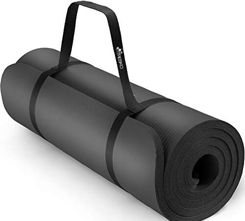 TRESKO Tapis d'exercice Fitness Yoga Pilates Gym, 185 x 60 cm, en Mousse NBR (Noir, 185 x 60 x 1,0cm)