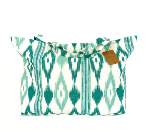 TRESMESTRES Grand Sac de Plage XXL Extra Large Famille - Style Méditerranéen/Doublure à l'Intérieur / 40L - Sac Cabas de Femme en Grand Format ou Grand Tote Bag pour l'Été - Turquoise, 65x40 cm