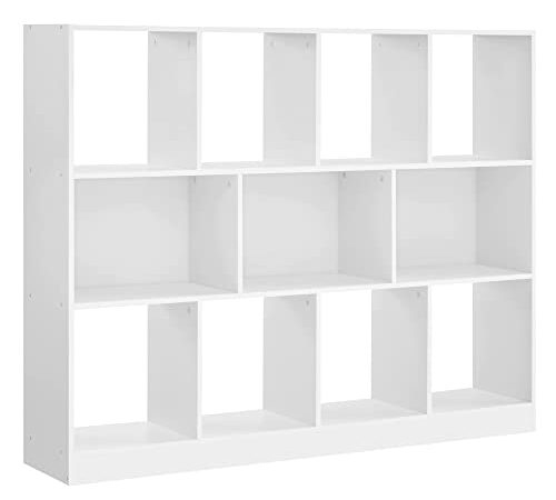 VASAGLE Bibliothèque, Bibliothèque, Rack de Rangement, Diviseur, avec 11 Compartiments de Rangement, pour Salle de Travail, Chambre à Coucher, Salon, Blanc LBC054T14