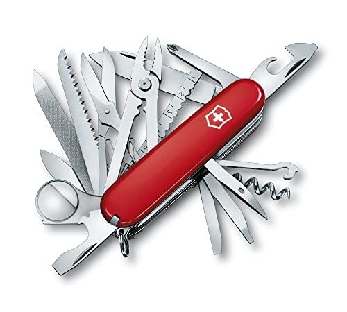 Victorinox Swiss Champ, Swiss Army Knife, Couteau de Poche Suisse, Léger, Multitool, 33 Fonctions, Lame, Ciseaux, Tire Bouchon, Rouge