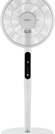 VIOLA Ventilateur sur Pied Silencieux avec Télécommande, Moteur Brushless 19W Économie, Puissant Flux d’air, 9 Vitesses et Turbo, Oscillant 120°, Hauteur réglable, Incliner vers le haut 90°, Minuterie