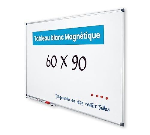 Vivol Tableau blanc 60x90 cm panneau blanc Cadre en aluminium | étagère à crayons | feutre mural Mur magnétique | 14 tailles Magnétique effacable