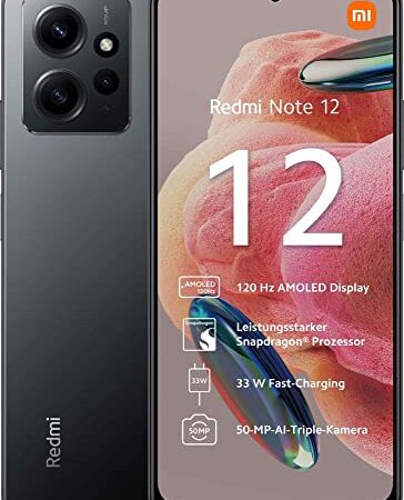 Xiaomi Redmi Note 12 - Smartphone 4Go RAM 128Go ROM, Ecran AMOLED 6,67 » 120Hz, FHD+, Snapdragon 685 caméra professionnelle 50MP, 5000mAh, Gris Onyx [Version Globale]