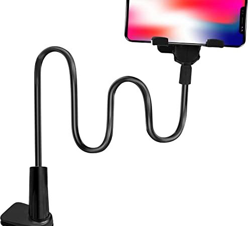 Xiumeso Support de Téléphone Portable à Col de Cygne, Support de Tablette et Smartphone Pliable-Bras Flexible 360 Clip De Montage Support, Noir 75 cm de Longueur Totale