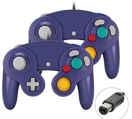 Yideng 2 paquets de Manette de Jeu Classique avec Vibration, Compatible avec la Manette Gamecube/Wii U/Wii/PC/Switch, Bleu violet