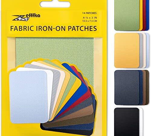 ZEFFFKA Patchs Tissu Thermocollant Jean Qualité Supérieure L'intérieur L'extérieur Colle Plus Forte 100% Coton Décoration Réparation Couleurs Assorties 14 Pcs Taille 3" x 4-1/4" (7,5 cm x 10,5 cm)