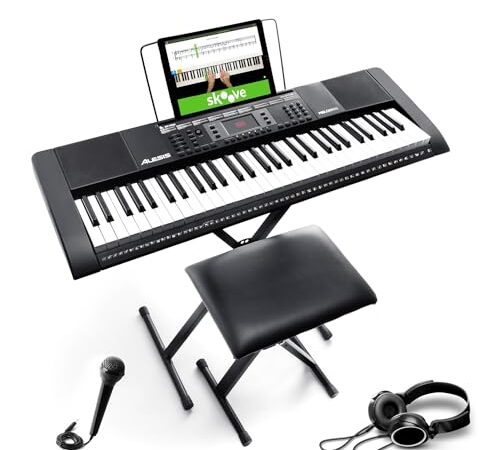 Alesis Melody 61 piano numérique 61 touches pour débutants avec haut-parleurs, support, clavier banc, casque, micro, pupitre, 300 sons et leçons de musique