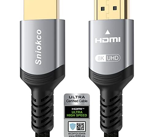 Câble HDMI 2.1 10K 8K 4K 5M, Certifié Câble HDMI Tressé Ultra Haute Vitesse 48Gbps, Supporte Dynamic HDR, eARC, Dolby Atmos, 8K60Hz, 4K120Hz, HDCP 2.2 2.3, Compatible avec le Moniteur HDTV et Plus