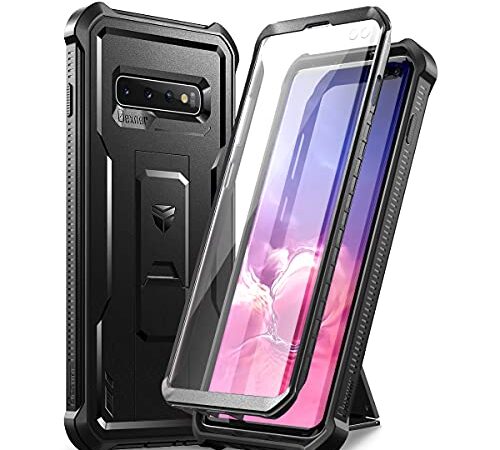 Dexnor - Coque pour Samsung Galaxy S10 Plus, Protection d'écran intégrée et béquille, Protection de qualité Militaire résistante aux Chocs - Noir