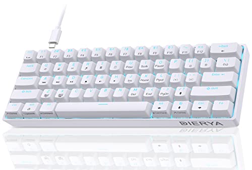 Dierya Clavier Gamer Mécanique 60% Câblé avec Interrupteur Rouge,DK61se Clavier Gaming Rétroéclairage Bleu Glacier,Type-c Mechanical Keyboard Compact 61 Touches Anti-ghosting-US Layout,Blanc