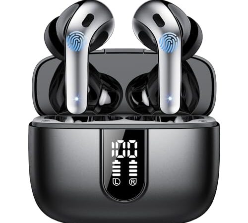 Ecouteurs Bluetooth sans Fil, Casque Bluetooth 5.3, 50 Heures Contrôle Tactile, 4 ENC Appel Réduction Antibruit Mic, Basses Profondes, Ajustement Confortable, IPX7 Étanche Casque(Noir)