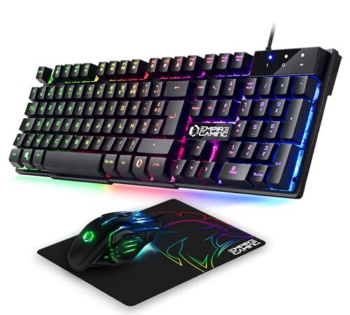 EMPIRE GAMING - Pack MK800 Filaire - Clavier Gaming AZERTY (Layout Français) RGB 105 Touches 19 Touches Anti-Ghosting - Souris Gamer 2400 DPI - Tapis de Souris - PC PS4 PS5 Xbox One/Series Mac