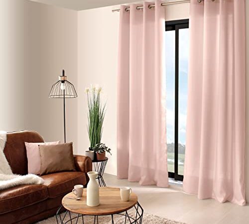 Enjoy Home – Rideau Basic en bachette Polyester - 8 œillets argentés - diamètre 4cm - 140x240cm – Coloris Vieux Rose