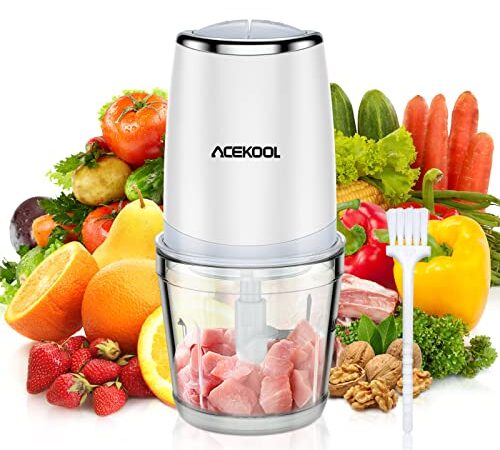 Hachoir électrique Mini Mixeur de cuisine 2 vitesses 600ML 300 W et bol en Verre et 4 lames en Inox hachoir à viande oignons aliments pour bébés et les fruits Acekool BC7