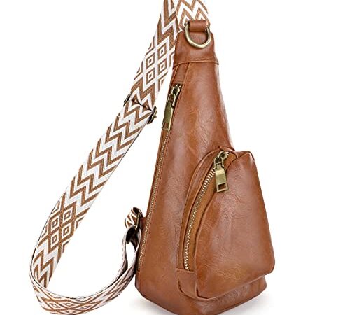 Holres Le sac féminin oblique, Femme Sac de Poitrine Petit sac étanche à l'eau à la mode Loisirs avec sac à dos Avec Fermeture éclair et bracelet d'épaule réglable pour Fête Shopping Voyage (Marron)