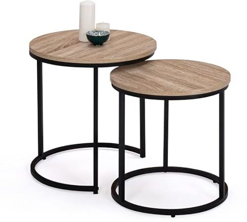 IDMarket - Lot de 2 Tables Basses gigognes Detroit Rondes 40/45 Design Industriel