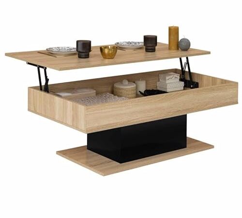 IDMarket - Table Basse Plateau relevable Eden Bois et Noir