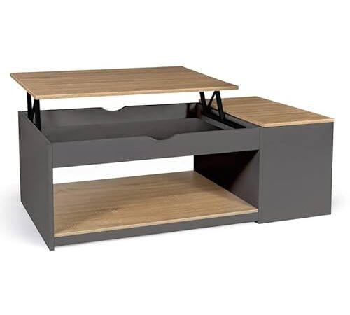 IDMarket - Table Basse Plateau relevable ELEA avec Coffre Bois Gris et façon hêtre