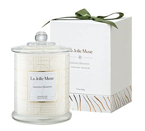 La Jolíe Muse Bougie Parfumées Jasmin,50-65 Heure Durée de Combustion,280g Bougie Coffret Cadeau Maison Décor Bio en Cire Naturellle