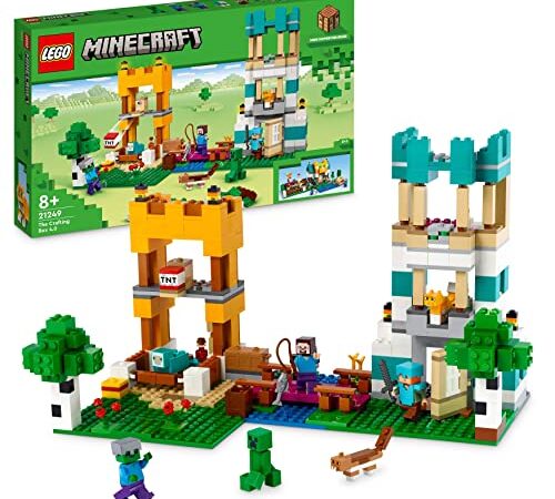 LEGO 21249 Minecraft La Boîte de Construction 4.0, Set 2en1 Construisez des Tours de Rivière ou Une Cabane de Chat, avec Les Figurines Alex, Steve, Creeper et Zombie Mobs, Jouets pour Enfants