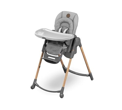 Maxi-Cosi Minla Chaise Haute Bébé Evolutive, 0 - 14 ans, 60 kg max, Chaise Haute, 9 Positions de Hauteur, 5 Positions d'Inclinaison, 4 Positions de Plateau, Pliage compact, Essential Grey