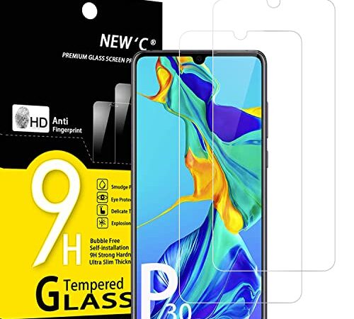 NEW'C Lot de 2, Verre Trempé pour Huawei P30, Film Protection écran sans Bulles d'air Ultra Résistant (0,33mm HD Ultra Transparent) Dureté 9H Glass