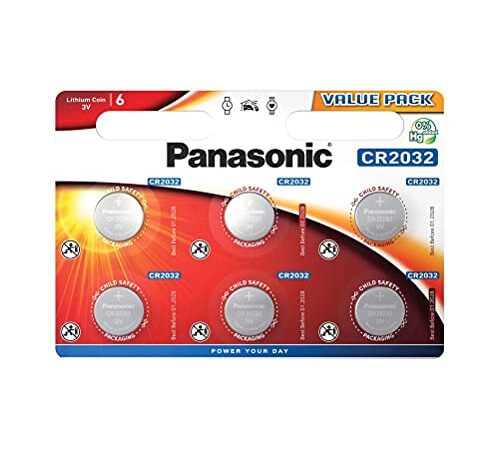 Panasonic CR2032 Lot de 6 Piles Bouton au Lithium 3 V 225 mAh