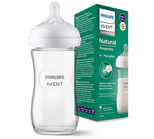 Philips Avent Biberon en verre à Réponse Naturelle – biberon de 240 ml, sans BPA pour les bébés de 1 mois et + (modèle SCY933/01)