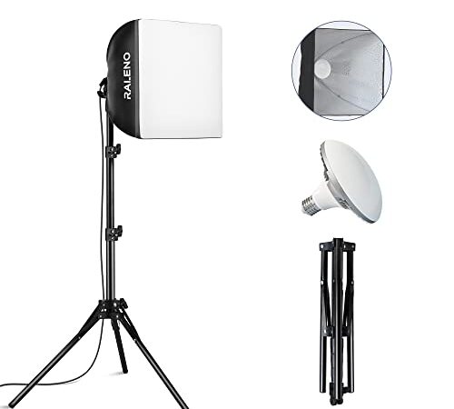 RALENO Softbox, Lampe Photo LED 50W, Lampe Vidéo Youtube 40 x 40cm avec Ampoule 5500K et Trépied, Lampe Photo pour Photographie de Portrait, Eclairage Vidéo Essentiel pour Débutants