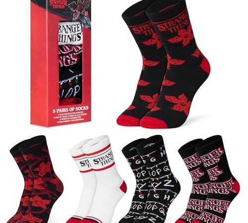 Stranger Things Chaussettes Mi-Mollets Femme - 5 Paires de Chaussettes Femme 35-41 Idée Cadeau Original Humour Adulte ou Ado Fille