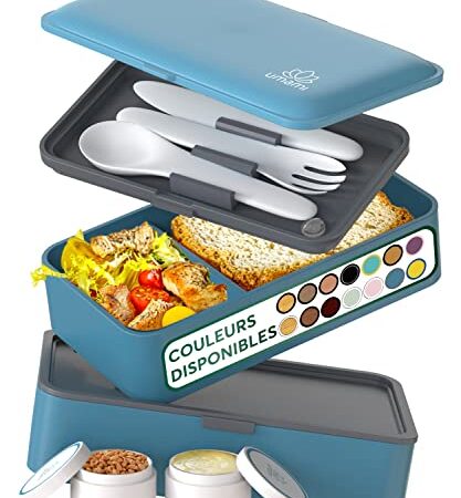 Umami Bento Lunch Box, 2 Pots à Sauce & Couverts en Bois Inclus, Lunchbox Micro-Ondable, Boîte à lunch Adulte, Boîte Repas Compartimentée, Boîte Bento Lunch Box, Bento Box