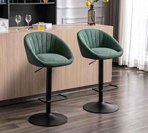 Wahson Tabouret de Bar Lot de 2 Chaise Bar Haute en Tissu Tabourets de comptoir avec Repose-Pieds, Tabourets Hauts pour Bar/Cuisine (Vert-86-108cm)