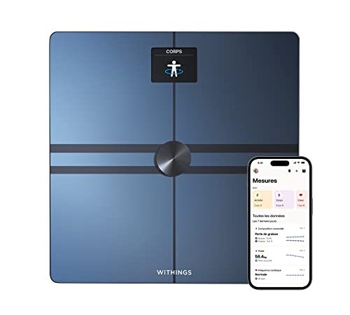 WITHINGS Body Comp - Balance connectée avec analyse corporelle complète, Évaluation Cardiovasculaire, Score de Santé Nerveuse, Balance Wi-Fi & Bluetooth avec écran couleur, Balance digitale