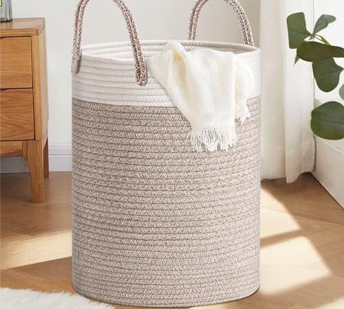 ZLPBAO XXL Grand Panier a Linge Sale en Coton Tissé, 40L Boho Corbeille a Linge de Qualité Supérieure avec Poignée, Fabriqué à La Main Panier Rangement pour Buanderie Chambre D'enfant Salon Jouets