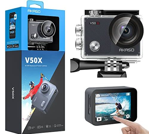 AKASO Caméra Sport 4K Etanche WiFi Action Caméra Sportive Ultra Full HD Stabilisateur avec Télécommande Écran Tactile 30fps Angle Réglable 131 Pieds sous Marine 2 Batteries Kit d'Accessoires – V50X