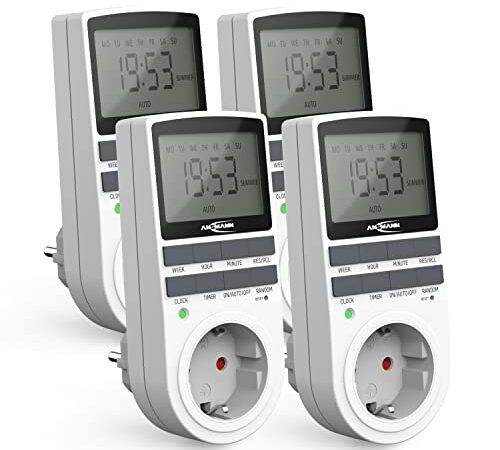 Ansmann Horloge programmable AES4, écran LCD 2,1", 3680W, Horloge programmable numérique avec 10 Heures de Commutation par Jour, Fonction aléatoire, Commutation à l'heure d'été, 1260-0006